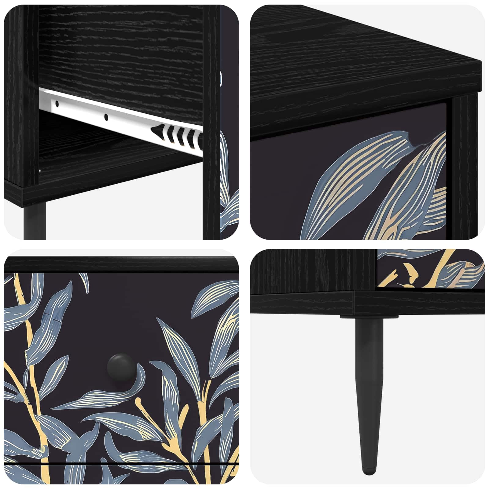 DOKKUM - Cassettiera con motivo felce blu, 66 x 36,5 x 76 cm, in legno, con motivo decorativo, circolazione dell'aria