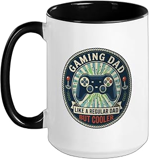 Gaming Dad Gamer Controller Console Video Games Father's Day Ceramic Mug, Black/White, 15oz