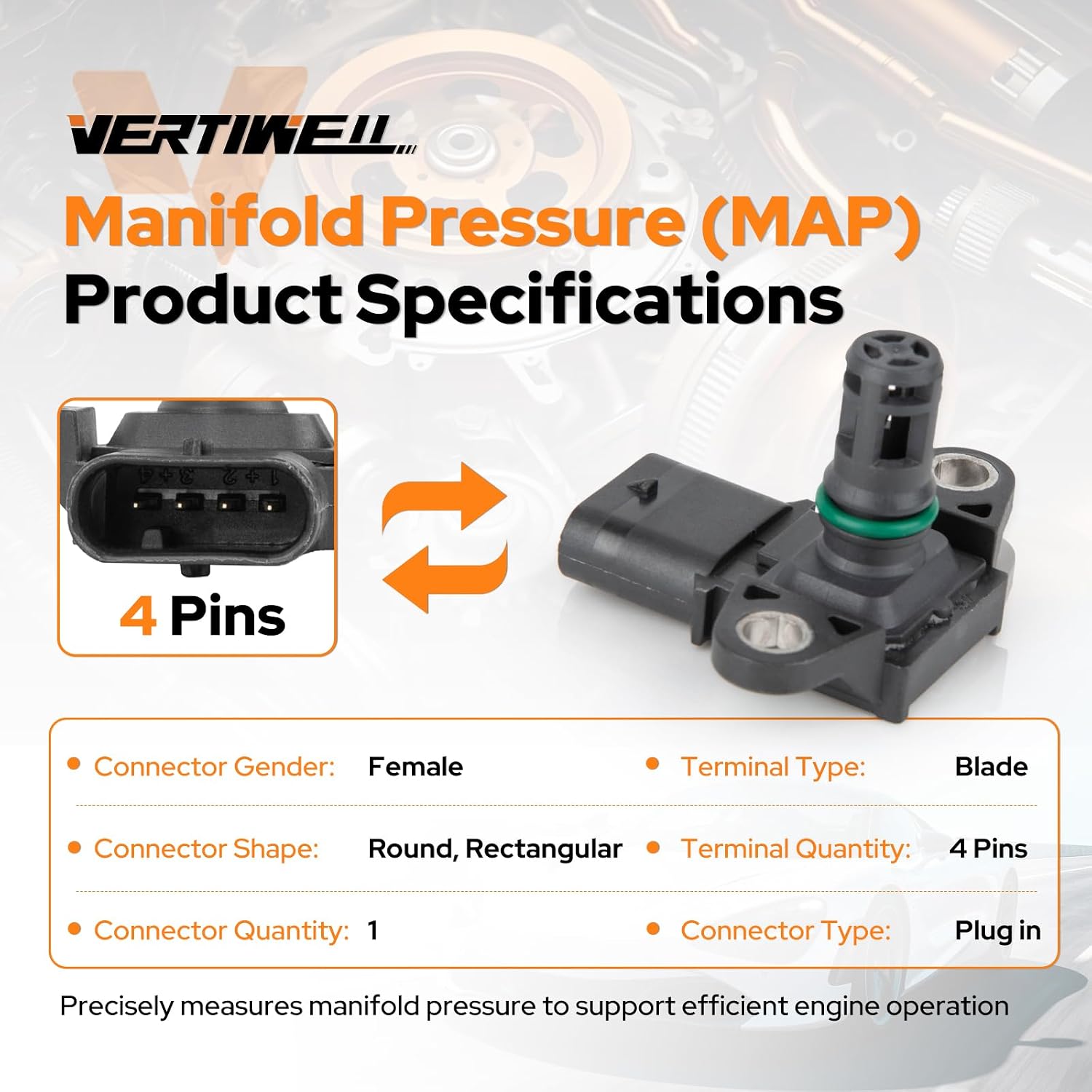 Manifold Absolute Pressure MAP Sensor Compatible with BMW X3 X5 320i xDrive 328i xDrive 330i 335i X6 528i 535i 550i X4 M3 3.0L 4.4L L6 V8 2011-2016 2017 2018 2019 2020 2021 Replaces AS461