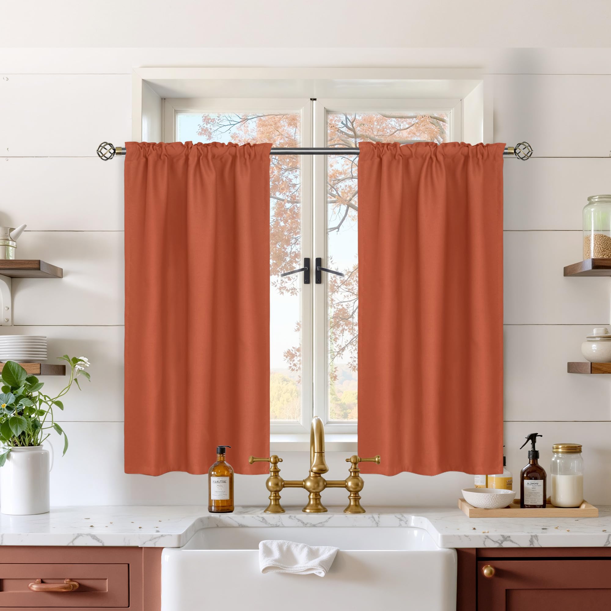 BGment Terracotta Curtains 36 Inch Length for Kitchen Window Over Sink