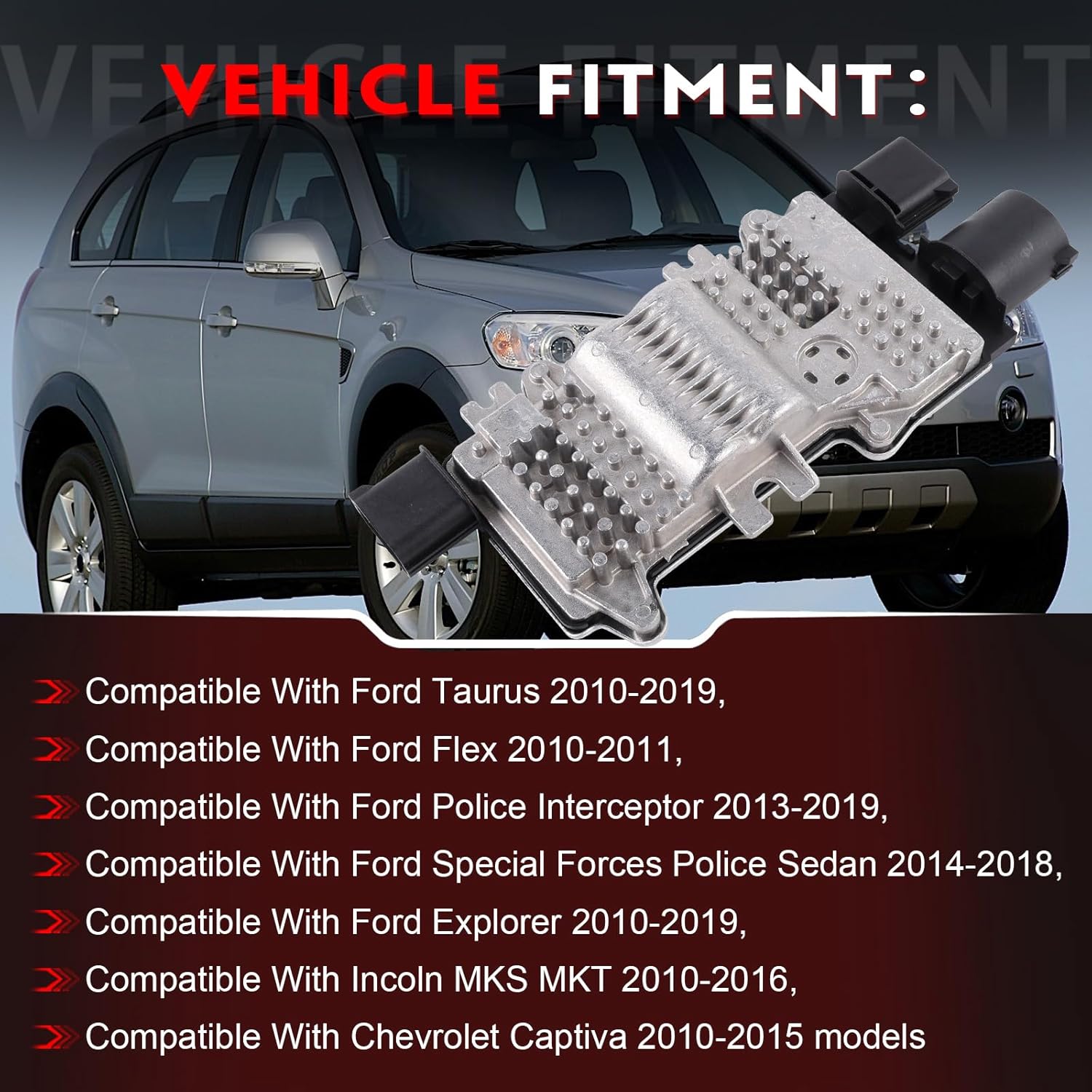 FCM128 Engine Cooling Fan Control Module, 2010-2019 Fit for Ford Taurus Lincoln MKS, 2013-2019 Flex Special Service Police, 2010-2015 Chevrolet Captiva, Replace AA8Z-8B658-B AA8Z8B6 DG1Z8C607F