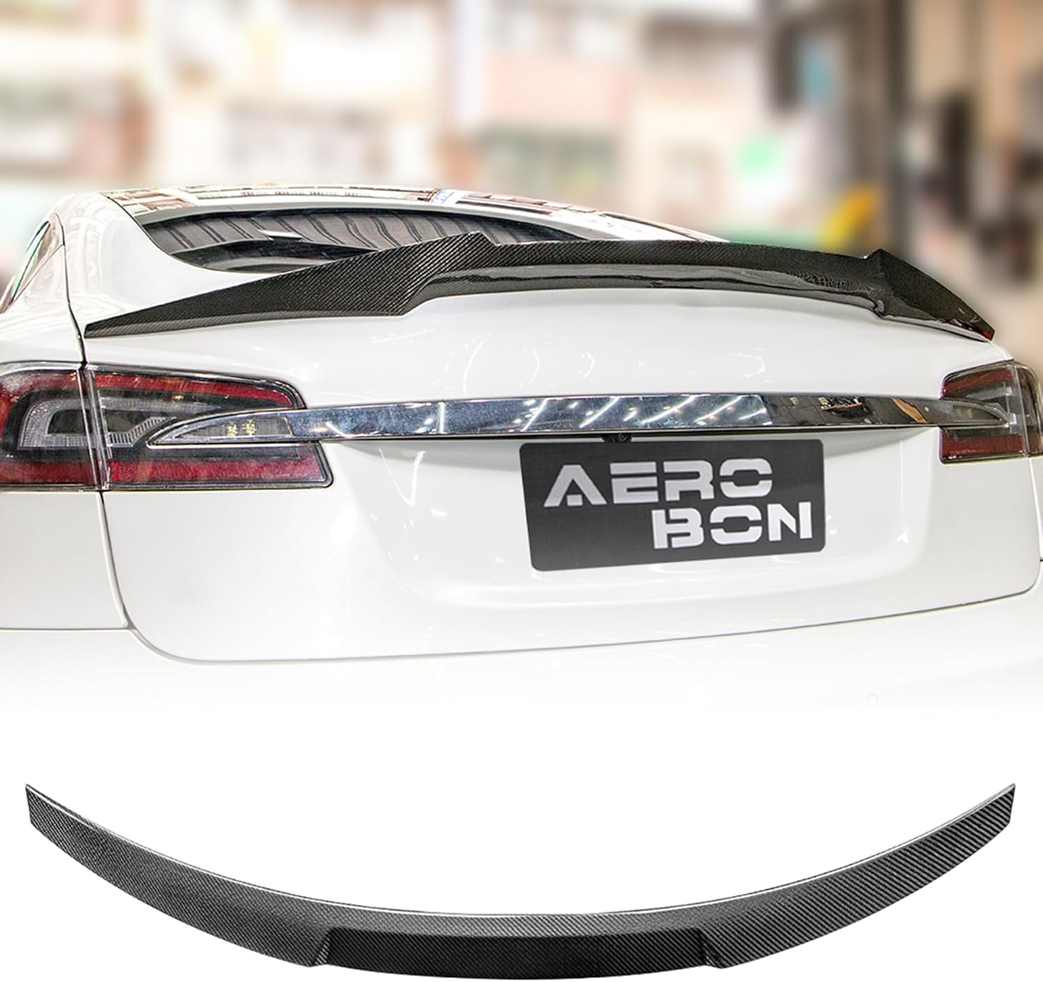 AeroBon Real Carbon Fiber Trunk Spoiler Compatible with 2012-2025 Tesla Model S Rear Spoiler (MV Style) Motorsport Version
