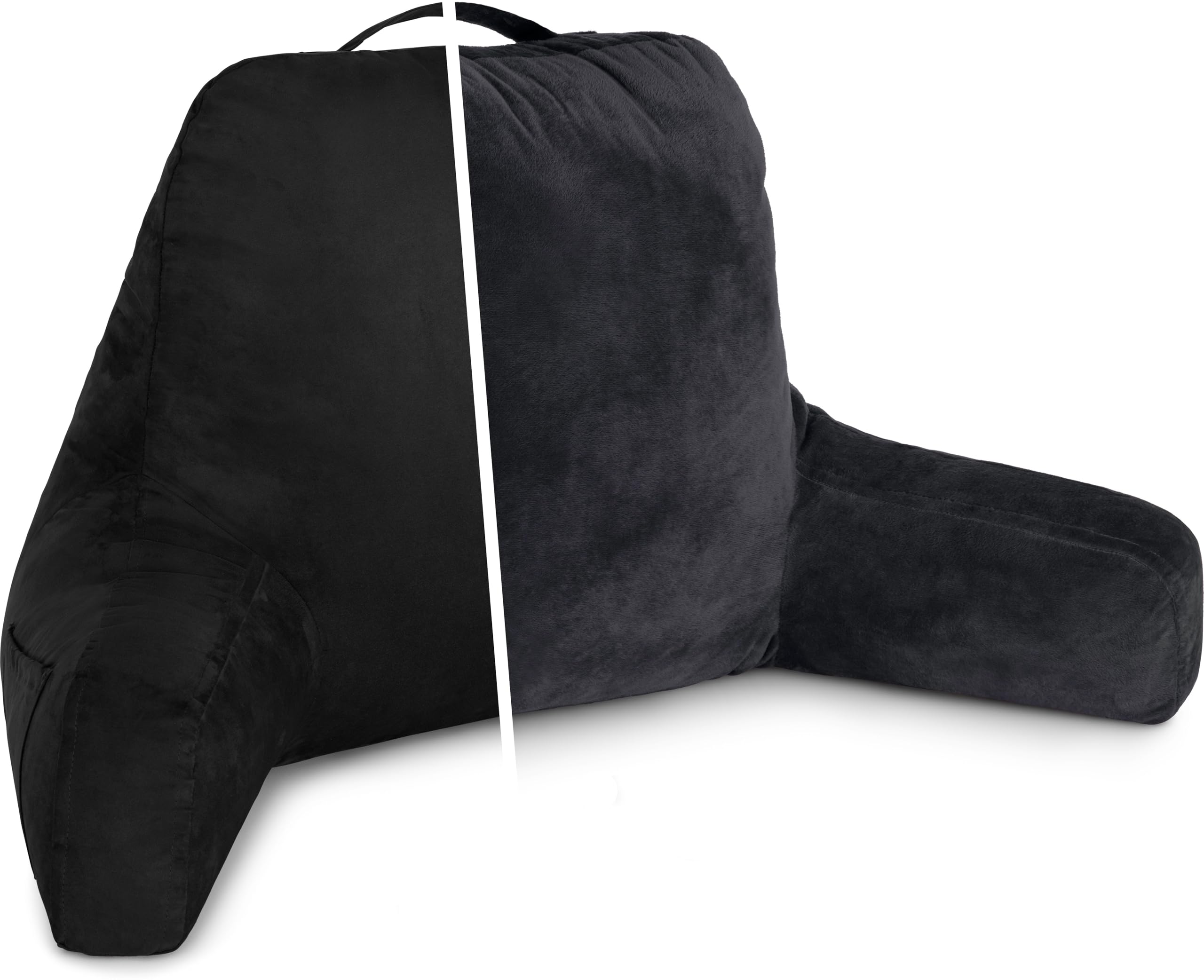 Husband Pillow Aspen Stable Black, Reading Pillow Bed Rest Chair, Two-Sided Reversible Fabric, Large Lounge Cushion Adult Backrest with Arms, Comfy Back Support for Sit Sitting Up, Wash/Remove Cover