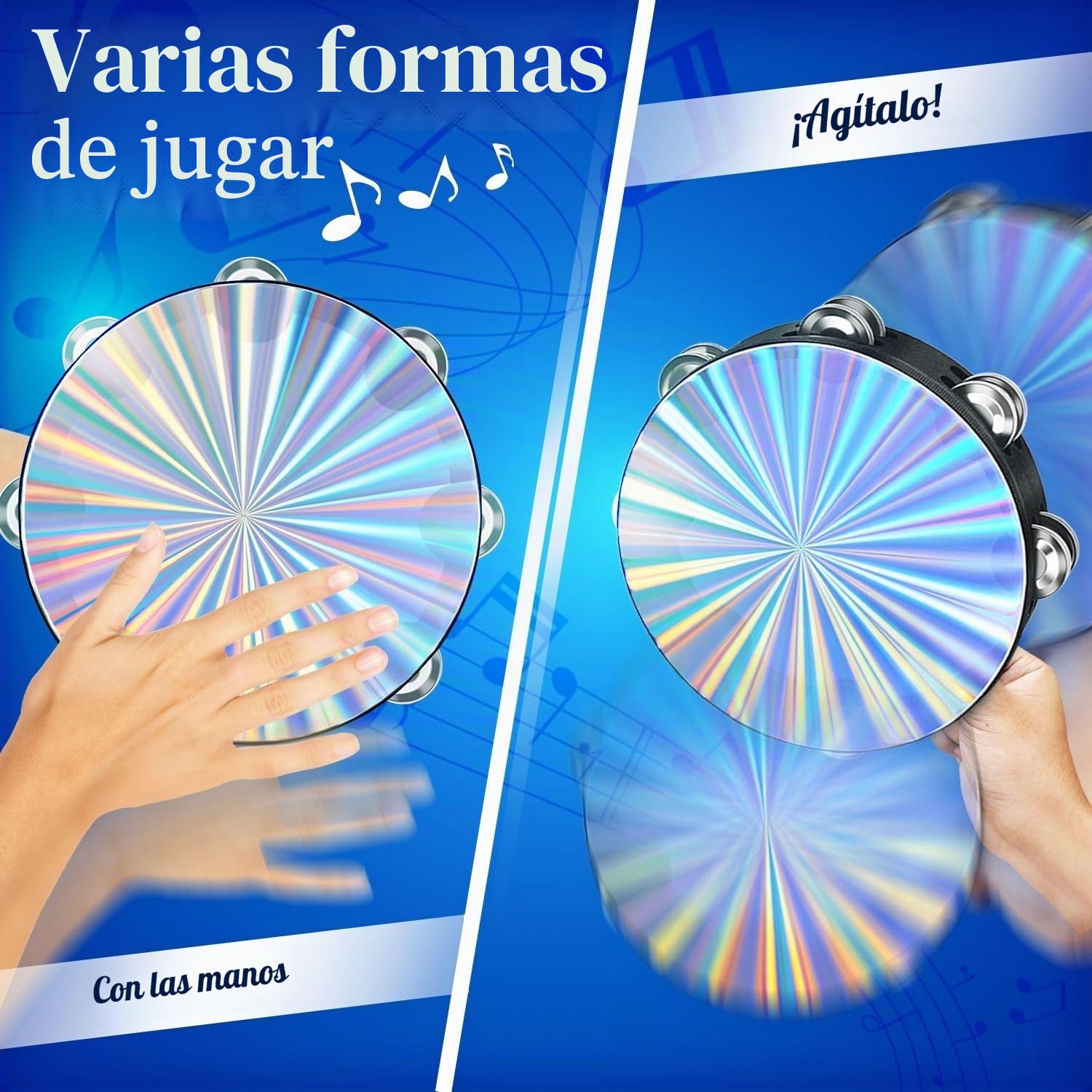 Flexzion Instrumento de pandereta de madera para iglesia - Panderos de mano reflectantes de 20 cm para adultos, pandereta de metal de una sola fila para iglesia, fiestas y eventos musicales