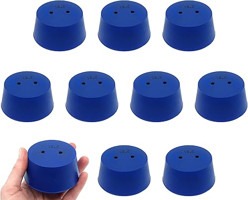 10PK Neoprene Stoppers, 2 Holes - ASTM - Size #13.5-62mm Bottom, 75mm Top, 35mm Length - Suitable for use with Petroleum, Oils & Most Inorganic