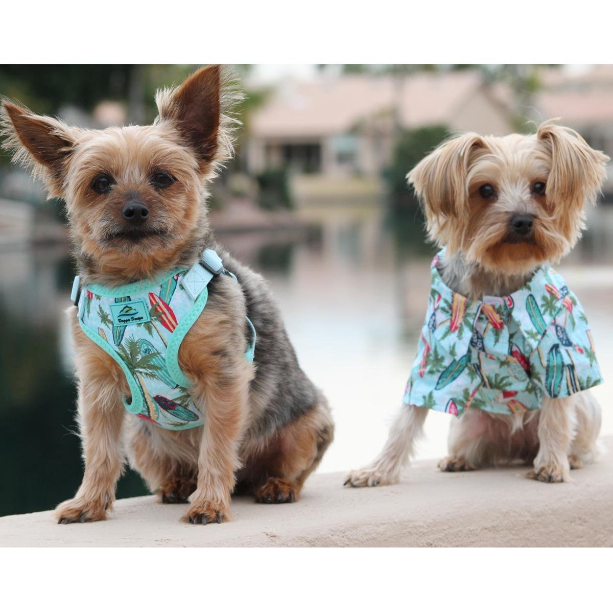 DOGGIE DESIGN Wrap and Snap Choke Free Dog Harness (Surfboards and Palms, XS)
