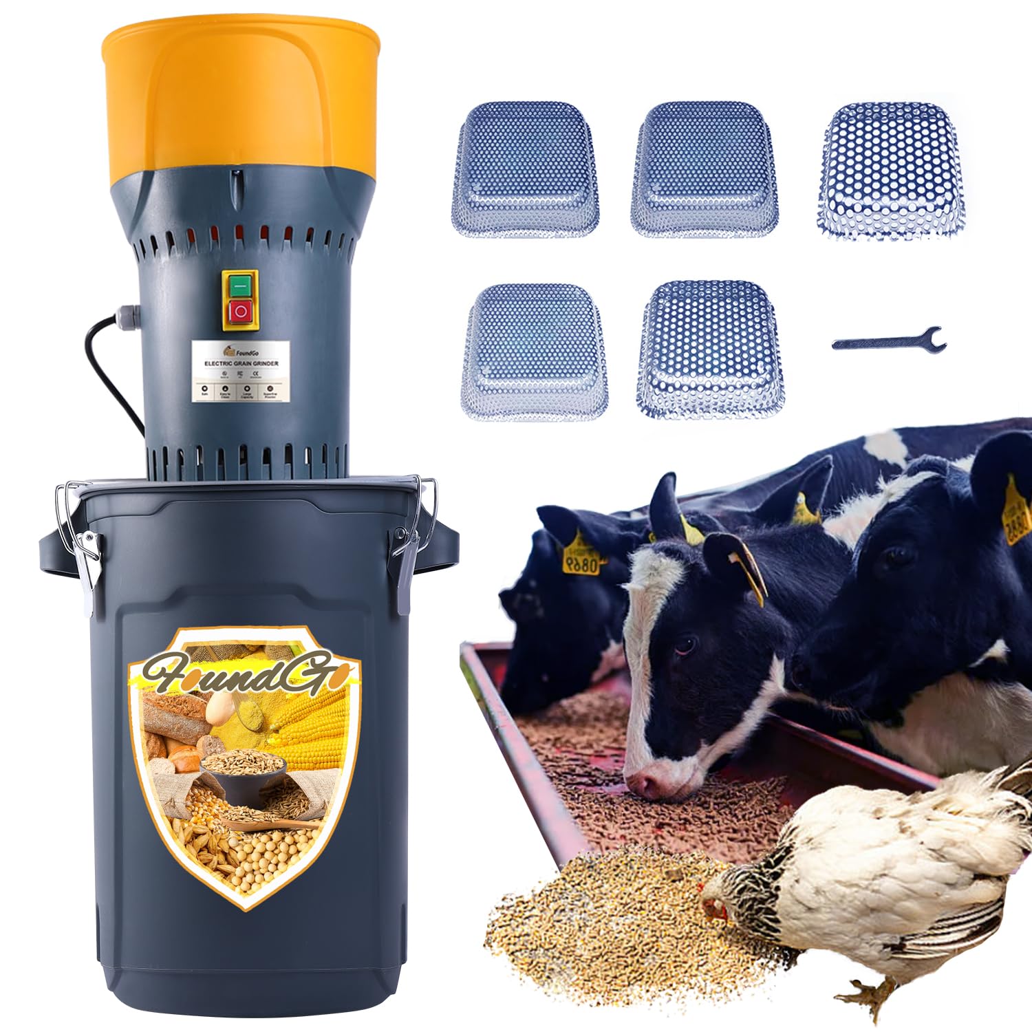Molinillo de molino de grano de alimentación agrícola eléctrica de 6.6gal para especias de maíz de trigo con 5 filtros 110V 1000W 25L
