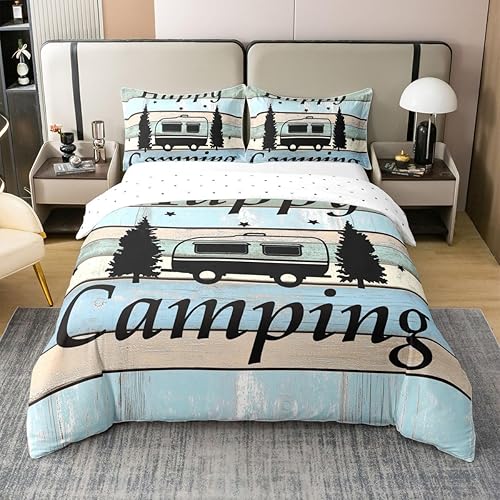 Camper - Ropa de cama de campamento con cremallera de tamaño individual para niños, estilo rústico, estilo granja, 100% algodón, accesorios