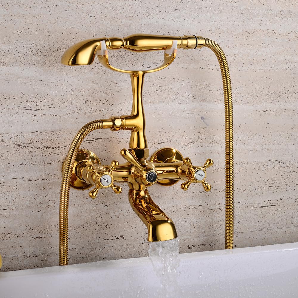 Robinetterie de baignoire dorée avec mitigeur de douche mural en laiton
