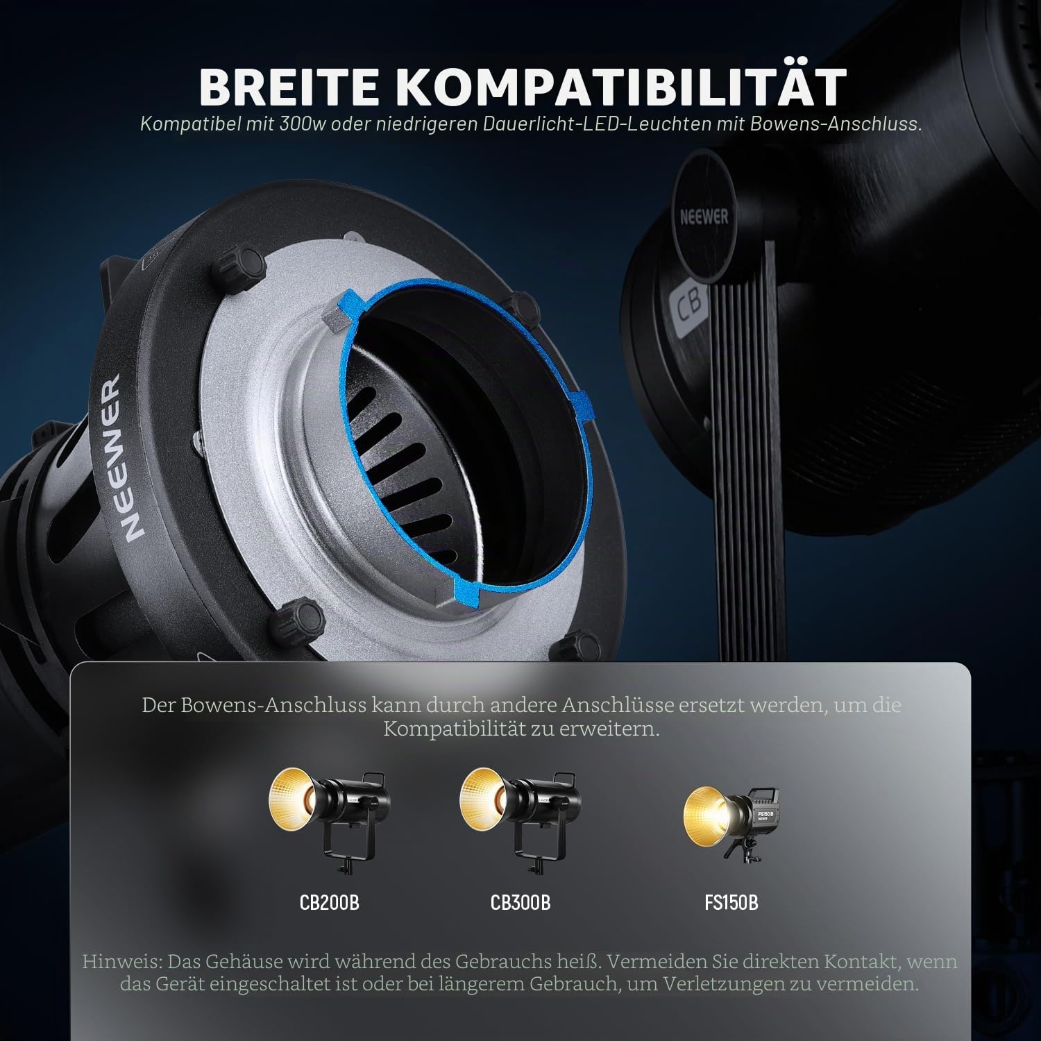NEEWER Spotlight Snoot mit 20° Projektionsobjektiv, einstellbarem Fokus, 16 Metallgobos, 5 Farbgels, Tasche, konischer Snoot für Bowens Mount LED Dauerlicht Studio Videoleuchte bis 300W, LS-39