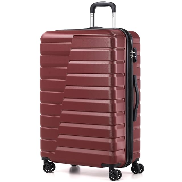 Coolife Coolife Lightweight Luggage with TSA Lock,Large Checked Wine Red