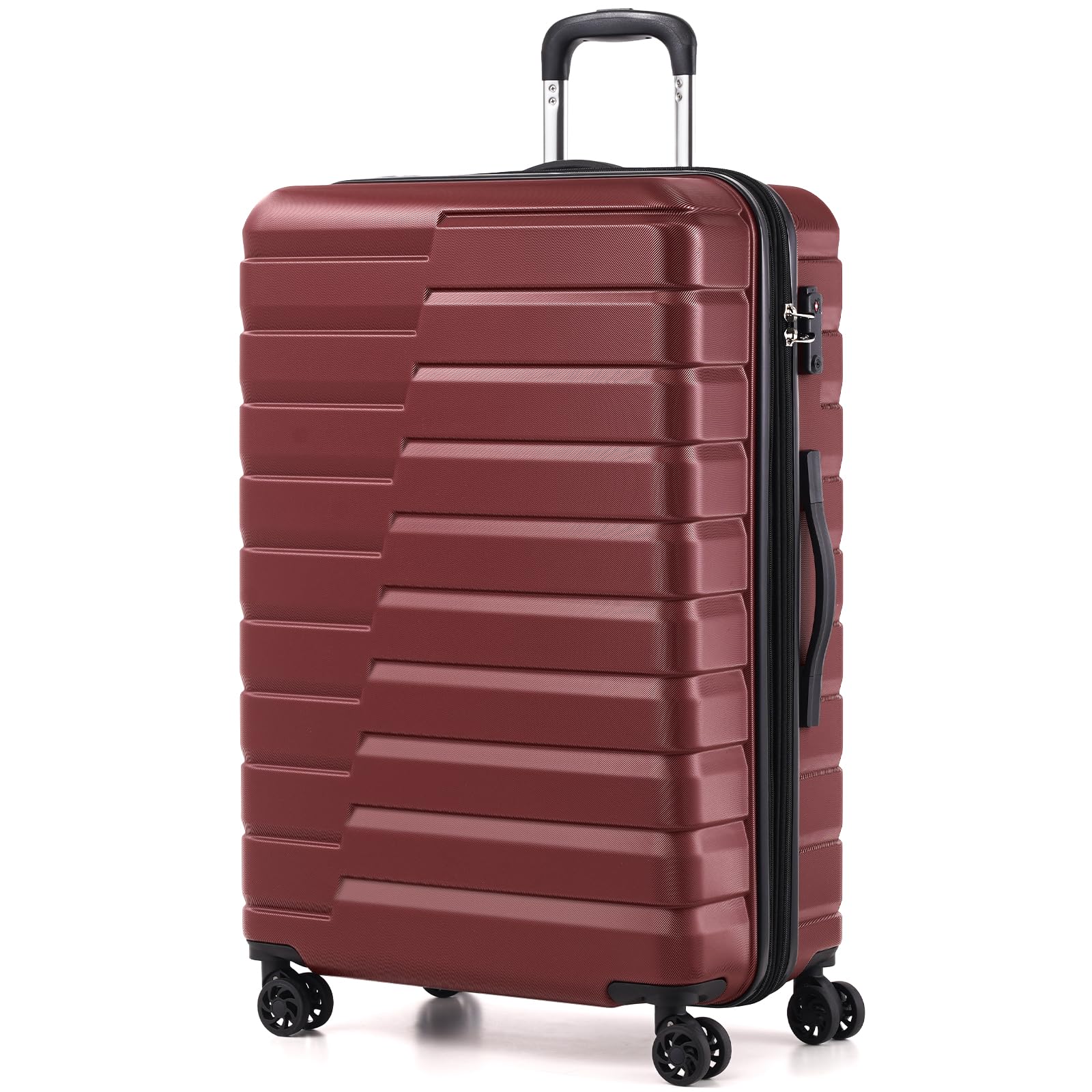 Coolife Expandable Large Checked Luggage with Spinner Wheels, Hard Shell Suitcase TSA Lock Rolling Travel Luggage 28-inch,Wine Red