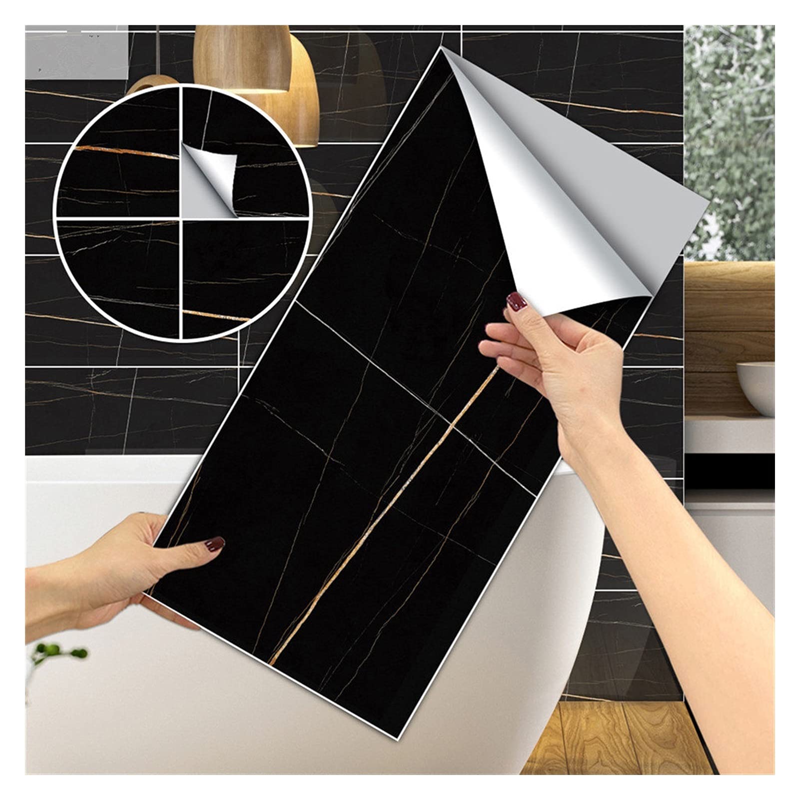 Pegatinas de Pared 4 PIEZAS Etiquetas engomadas de la pared de mármol negro autoadhesivo BRICOLAJE Fondo de pantalla impermeable for baño Decoración de la cocina Decoración de pared Decoración del hog