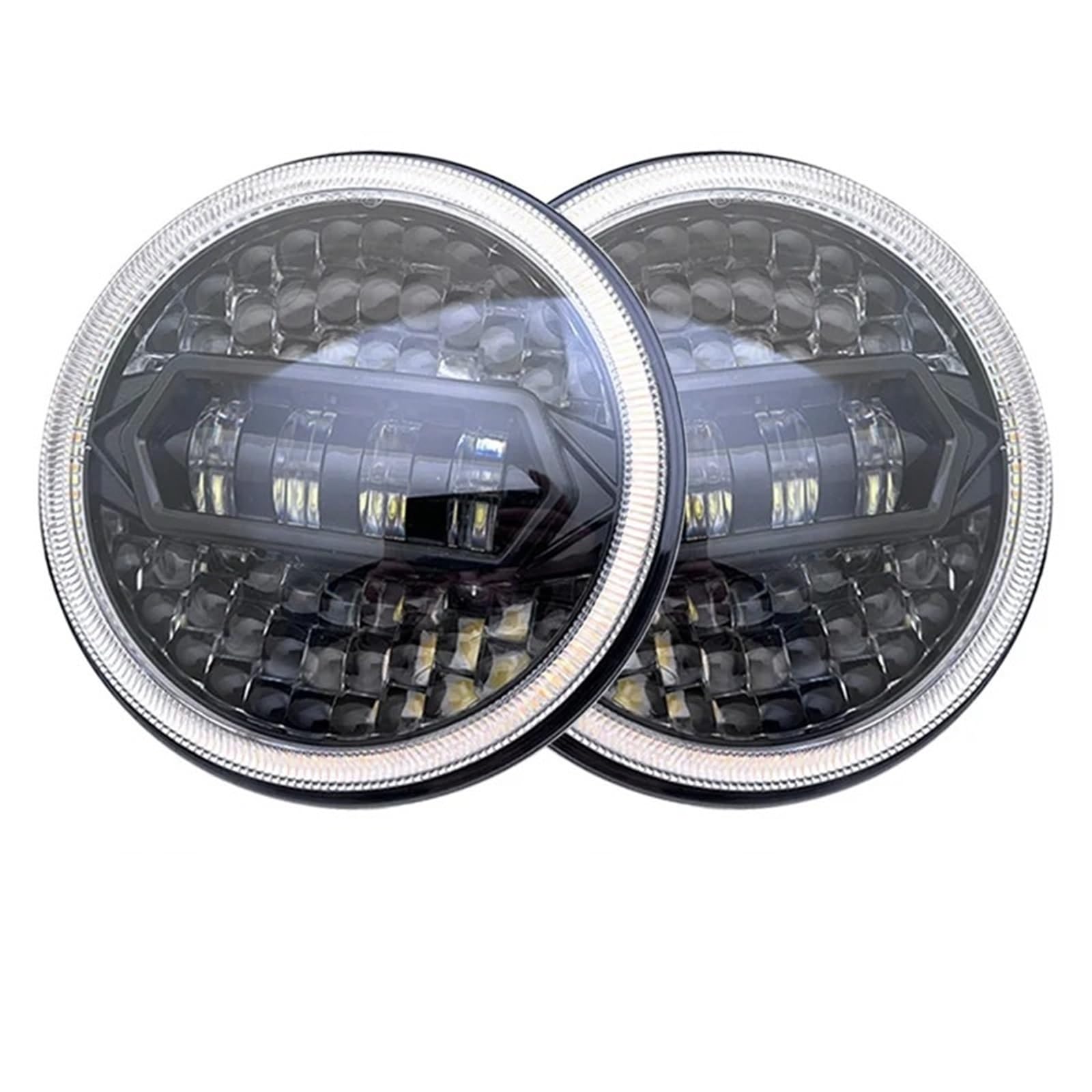 Phare LED 7 Pouces H4 Avec Feux Jour Ronds Clignotants Jaunes Blancs (effet Œil D'ange) Pour Jeep Pour Wrangler TJ 2 Portes CJ-8 Scrambler CJ-7 Phares Avant Voiture