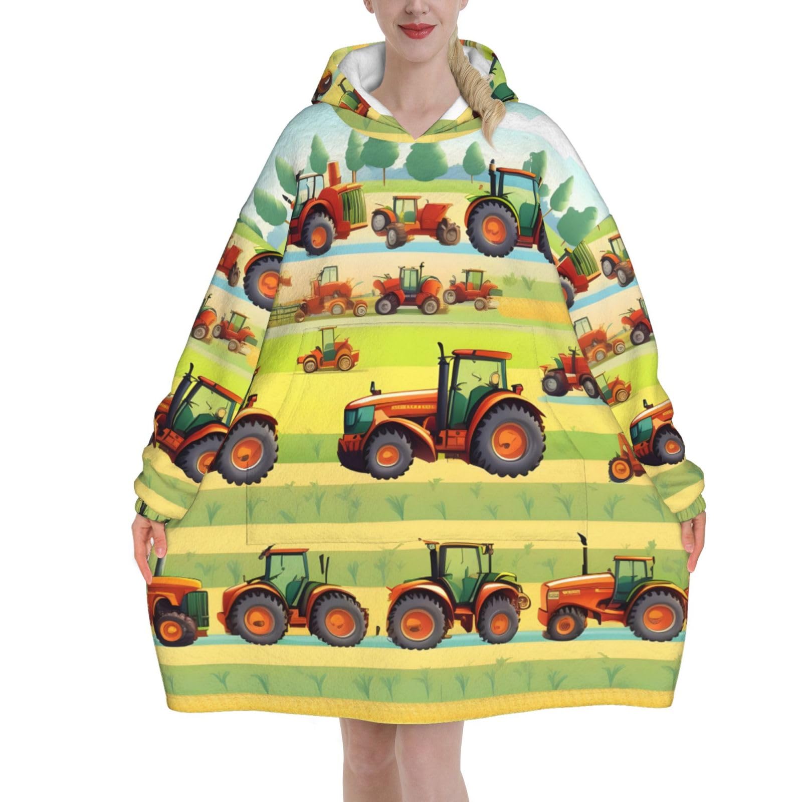 Traktor Farming tragbare Decke Hoodie für Erwachsene, Geschenke für Damen und Herren, Hoodie-Decke mit Tasche