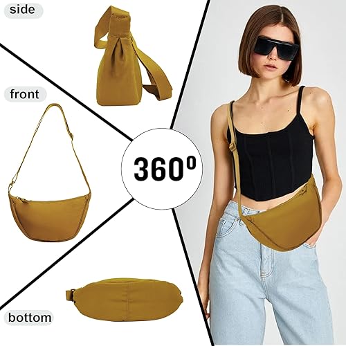 Miniatura 2 de Bolso bandolera para mujer, riñonera pequeña de media luna, mini bolsa de cinturón, bolsa de nailon, bolsa de hombro con correa ajustable para la