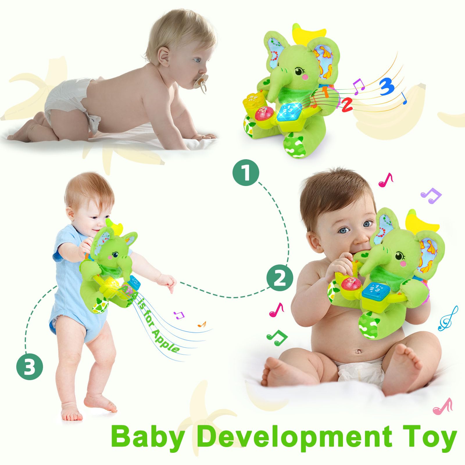 Holaxander Baby Dino Musical Stuffed Animals Toy with Light-Up Music & Crinkle Sound Paper,Infant Bilingual Early Learning Education Toys,Tummy Time Toys for 0-3-6-12+ Months Boy Girl - Image 2