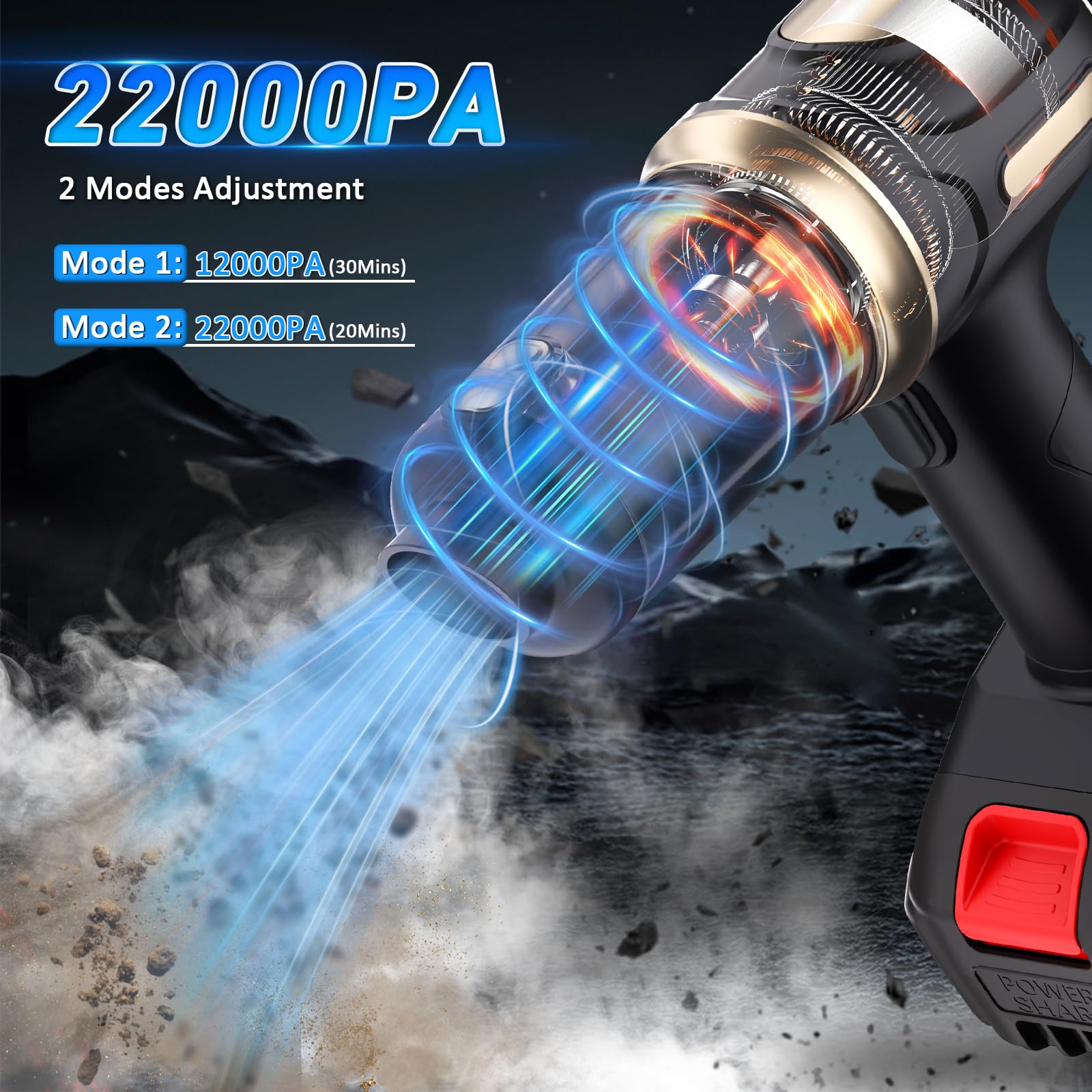 D-Lumina Potente aspiradora de coche de 22000 PA, mini aspiradora portátil inalámbrica recargable, sistema de doble filtración, ajuste de 2 marchas, adecuada para limpieza profunda de coches y hogares