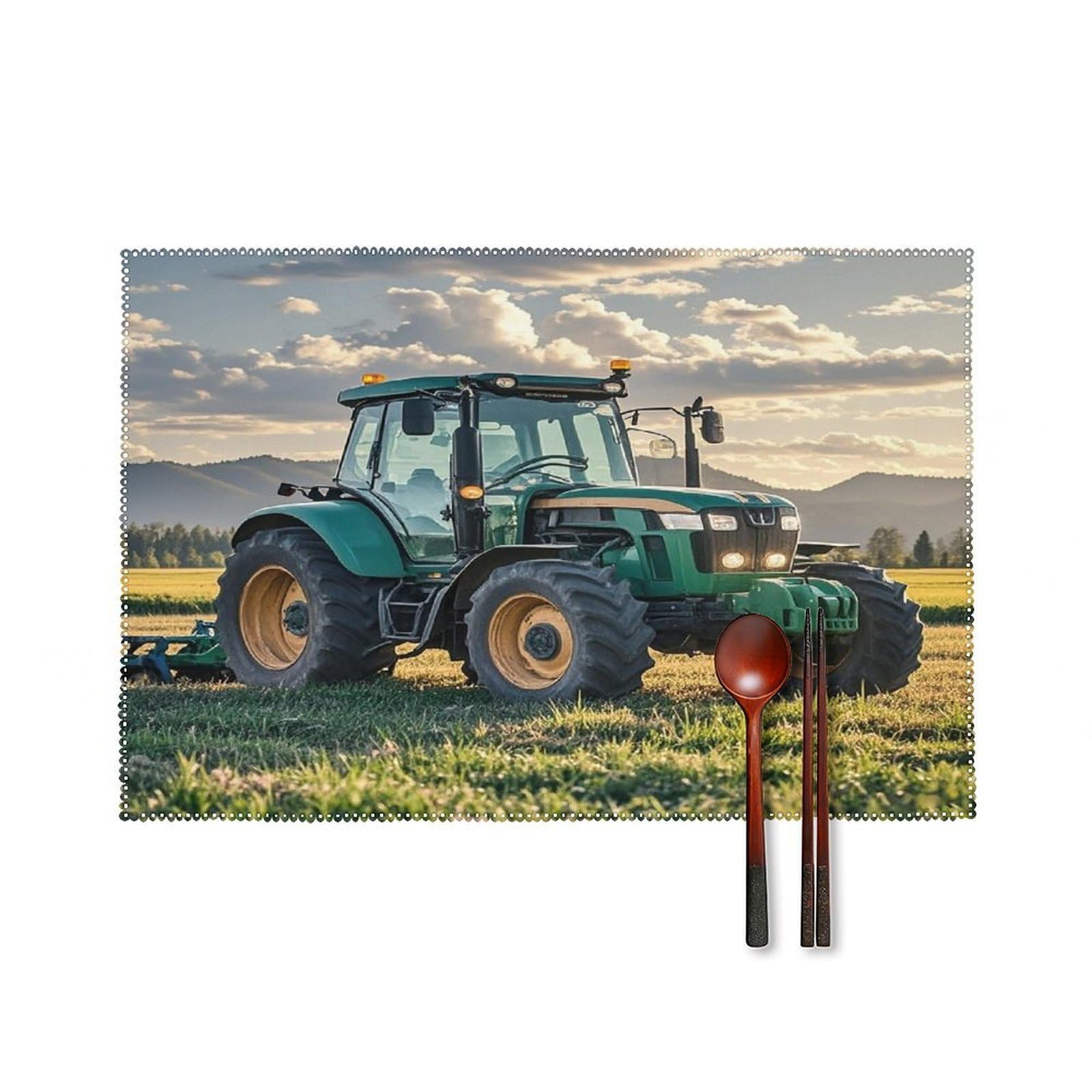 Tractor Agriculture Tranquil Placemats Set of 6 Heat-Resistant Washable Place Mats Wipeable Kitchen Placemat Easy to Clean for Indoor Outdoor Party Kitchen Decoration