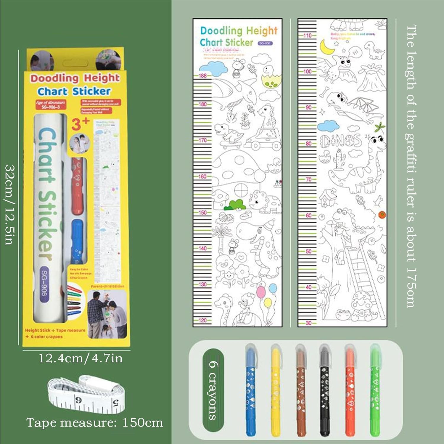 Height Chart - Mural Measure Ruler,Doodling Height Measuring Sticker - for Nursery Bedroom Classroom Playroom Home Boys Girls Kindergarten