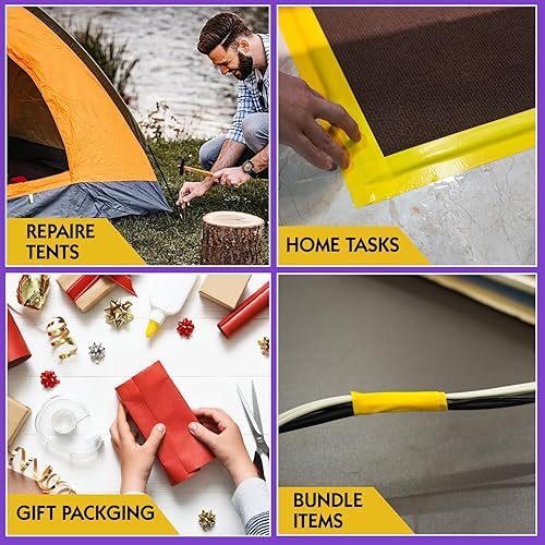 Miniatura 3 de 2 rollos de cinta adhesiva amarilla, resistente y resistente, cinta adhesiva de color industrial, 9 mil x 2 pulgadas x 25 yardas, flexible, sin