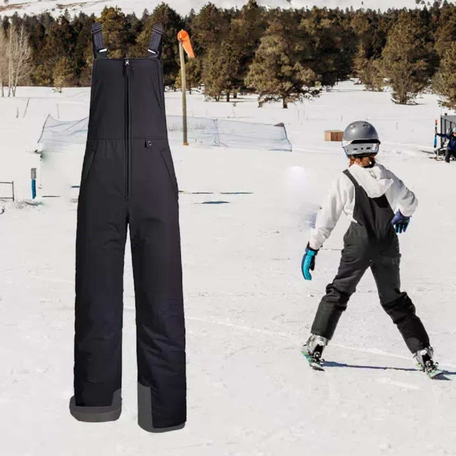Pantalones de esquí para niños y niñas, pantalones de peto cálidos impermeables y forrados, pantalones de snowboard con cremallera y tirantes para esquí