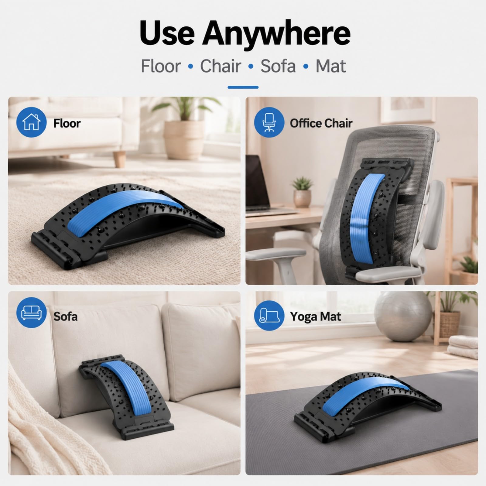 Saludea Spinecomfort Back Stretcher, 4-Level Lumbar Support with 102 Acupressure Points Spine Decompression and Posture Corrector Home, Car, Office Use (Blue)