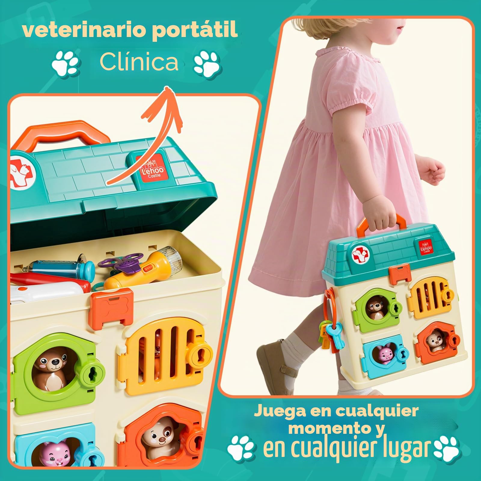 Lehoo Castle Maletin Medico Juguete, Veterinario Juguete, Kit Medico Infantil con Luces y Sonido, Juguetes Niños 3 Años