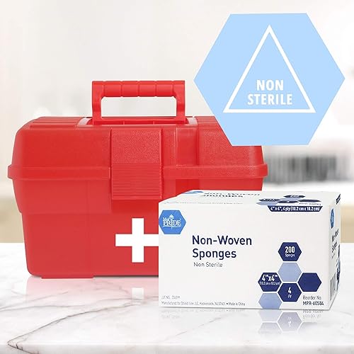 Miniatura 5 de MED PRIDE Paquete de 200 esponjas quirúrgicas no tejidas no estériles, 4 x 4 pulgadas, almohadillas de gasa de 4 capas para el cuidado de heridas de