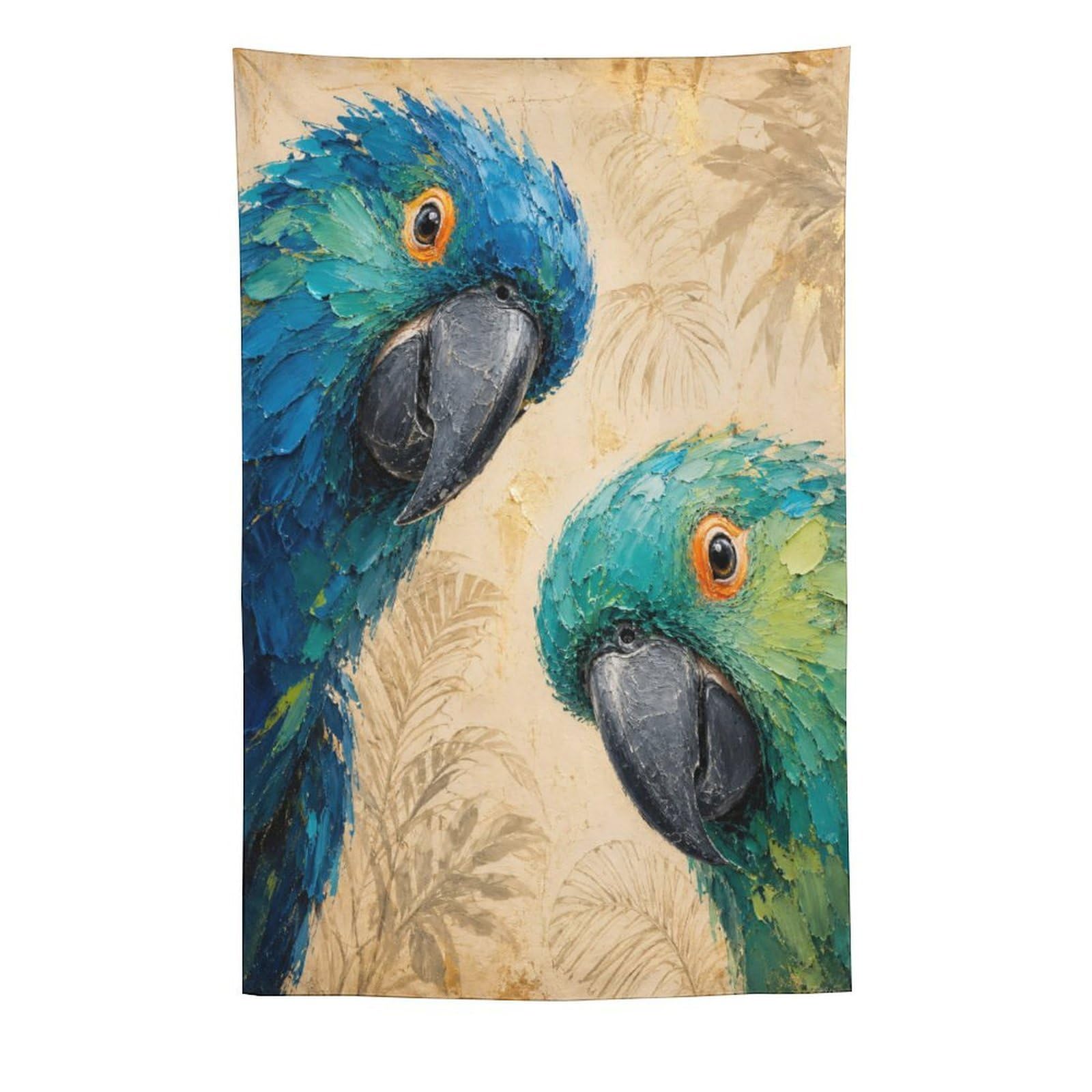 H3B8U2Y5 Tropical Blue Parrots Wall Tapestry, Detailed Illustration Style