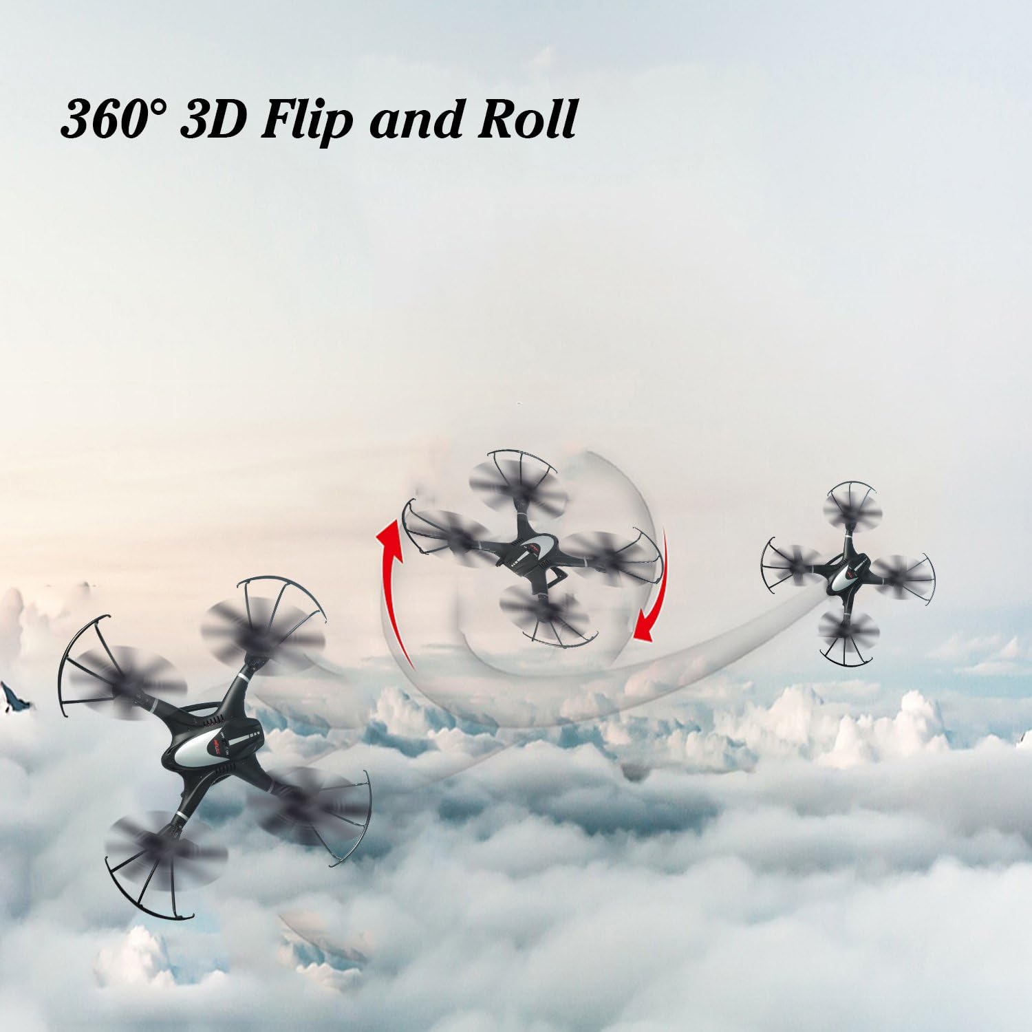 Dron melakukan pusingan 360 darjah di udara.