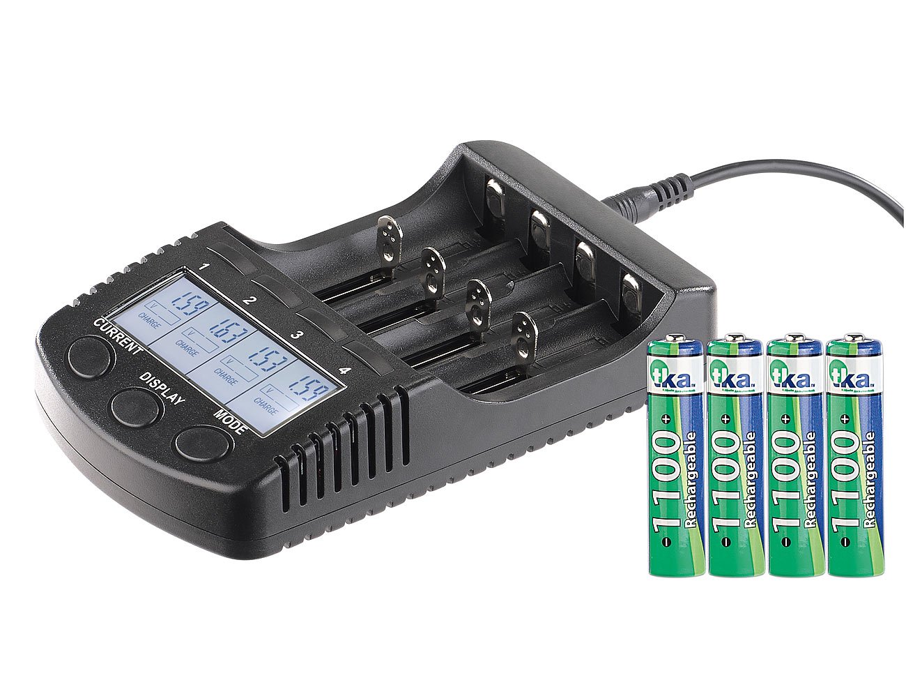 Chargeur rapide haute performance avec écran et 4 accus NiMH type AAA [tka Köbele Akkutechnik]