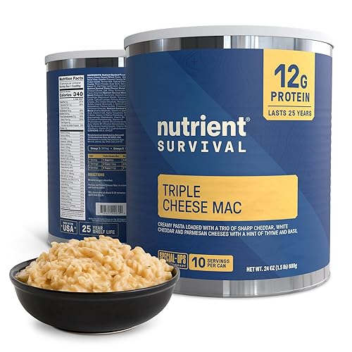 Nutrient Survival MRE Triple Cheese Mac, comidas listas para comer (10 porciones), suministros de preparación liofilizados y suministro de alimentos