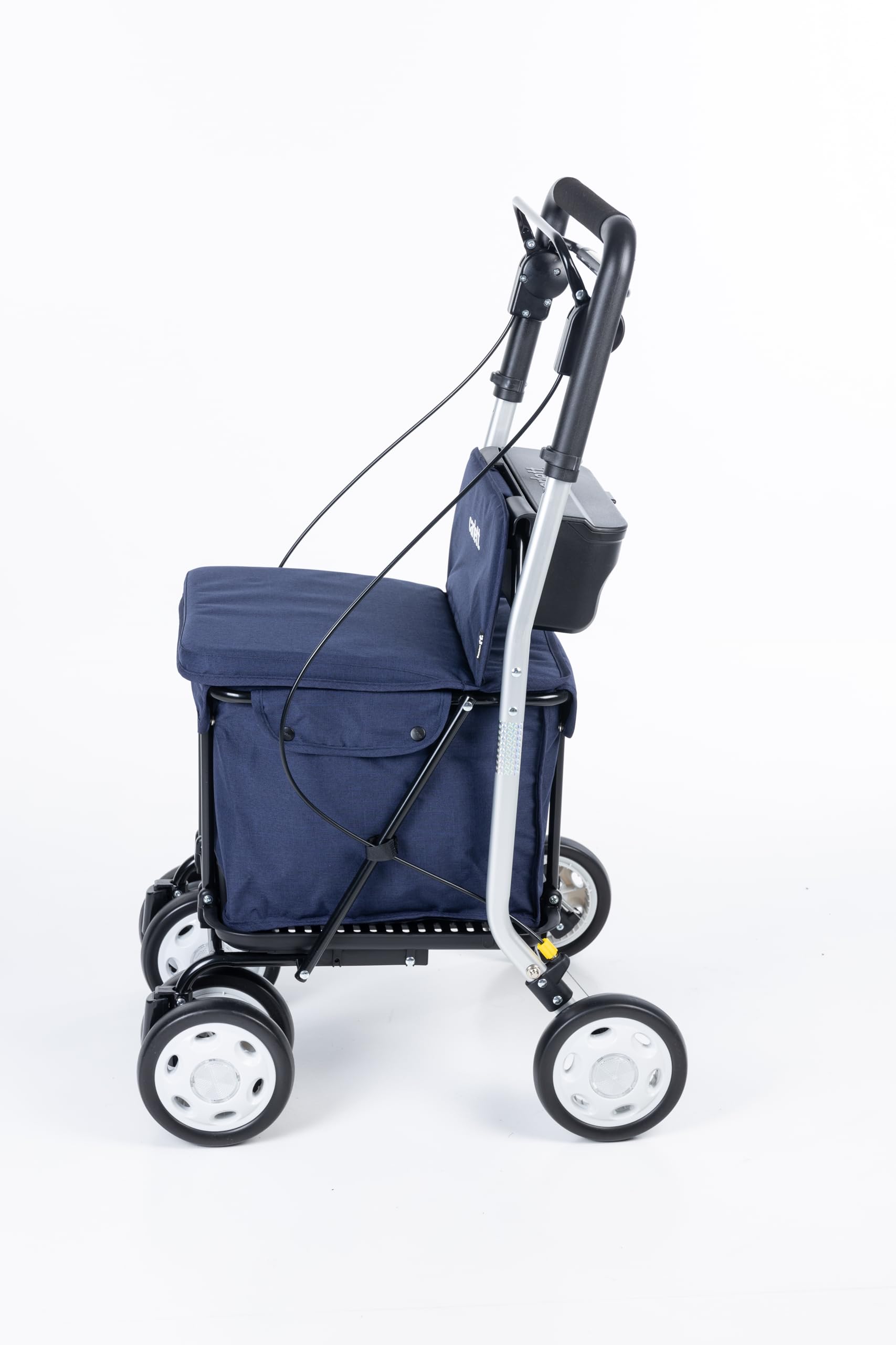 Carlett Déambulateur et Chariot avec Siège Intégré, Produit Médical Homologué UE, Poignée Réglable, Double Frein et Roues Réglables 3 Positions, Léger et Compact, Comfort Move, Bleue