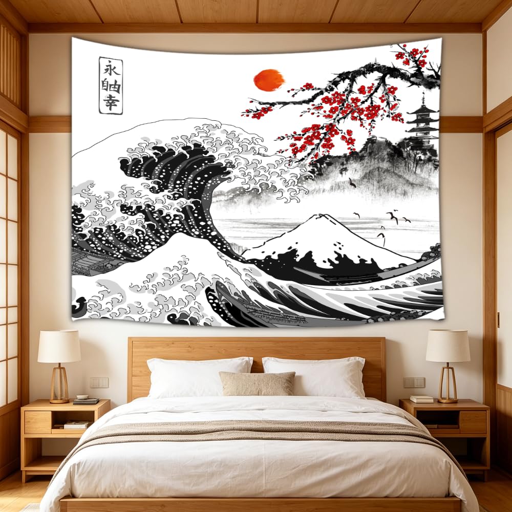 タペストリー India Japanese Wave Tapestry, Kanagawa Great Wave Tapestry, Cherry