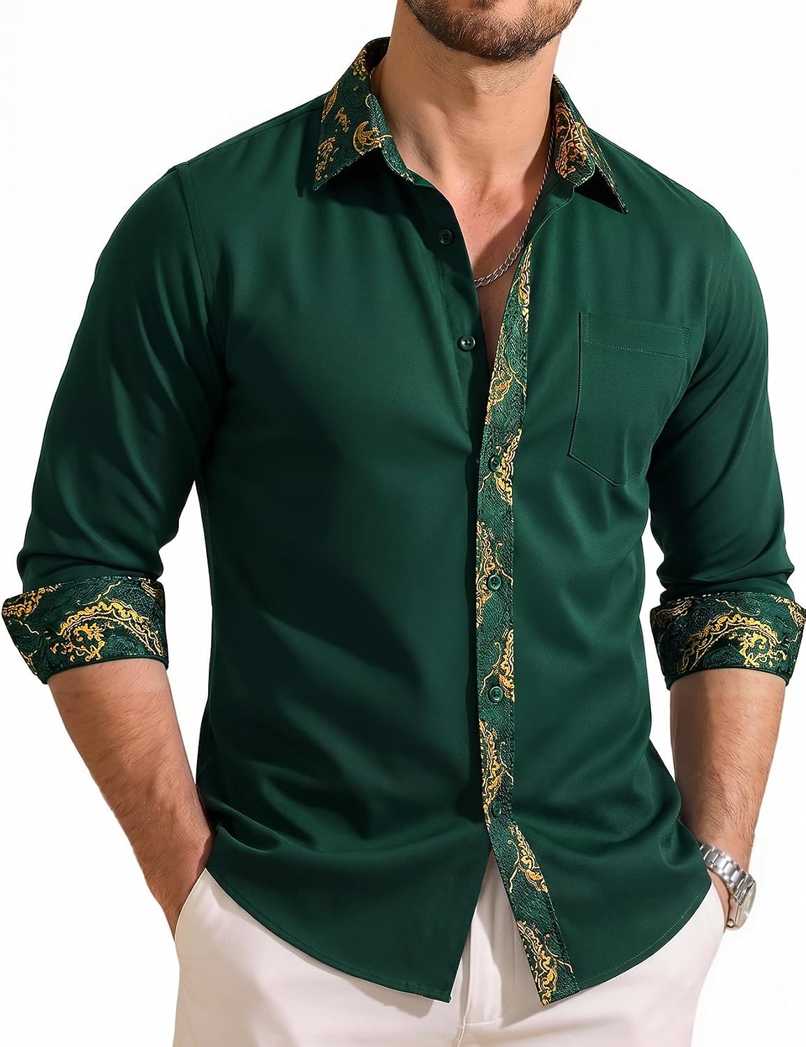 Barry.Wang Mens Business Shirts Long Sleeve Button Down Formal Dress Shirt
