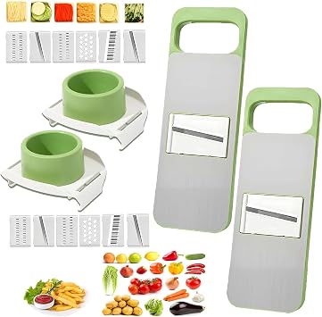 2 Pack Stainless-Steel Mandoline Slicer for Kitchen, 6-in-1 Vegetable Cutter, Shredder & Grater for Potato, Carrot, Salad | Handheld, Multifunctional Kitchen Tool for Daily Salad & Meal Prep
