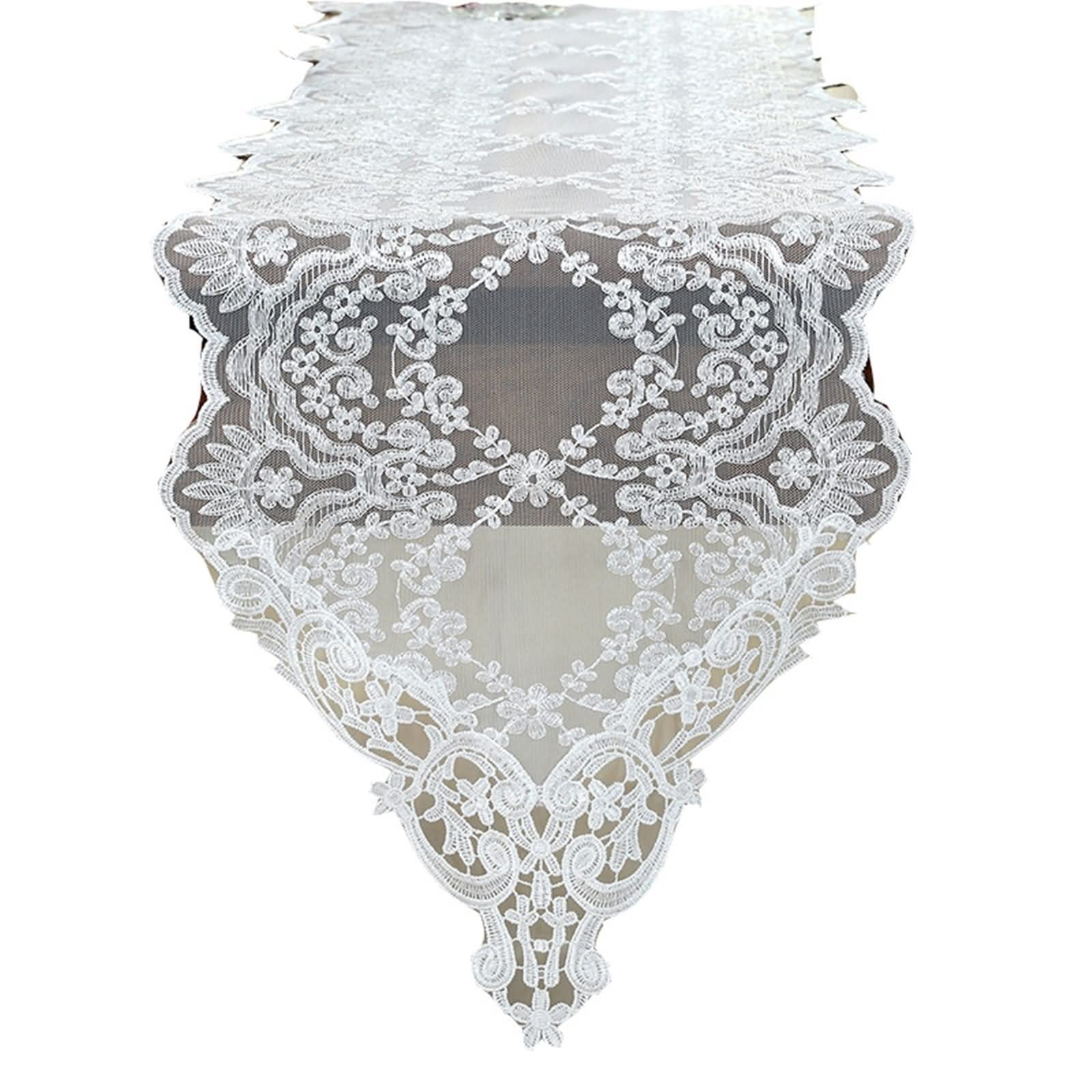 Camino para Mesa de Comedor, Centro de Mesa Decorativo Moderno Comedor Patrón de Encaje de Malla Triangular Blanco Poliéster 30x250CM