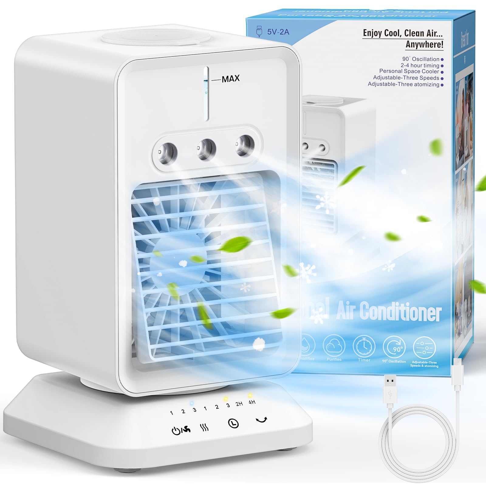 HIFRESH Mini Cooler with 90° Rotate, 4H Timer, 3-Level Mist, 300ml Ice Chamber, USB Operated Mini Air Cooler for Room Cooling, 3 Speeds Strong Airflow, Personal Cooling Fan for Home, Kitchen, Office (B0D9697XK6) Amazon Price History, Amazon Price Tracker