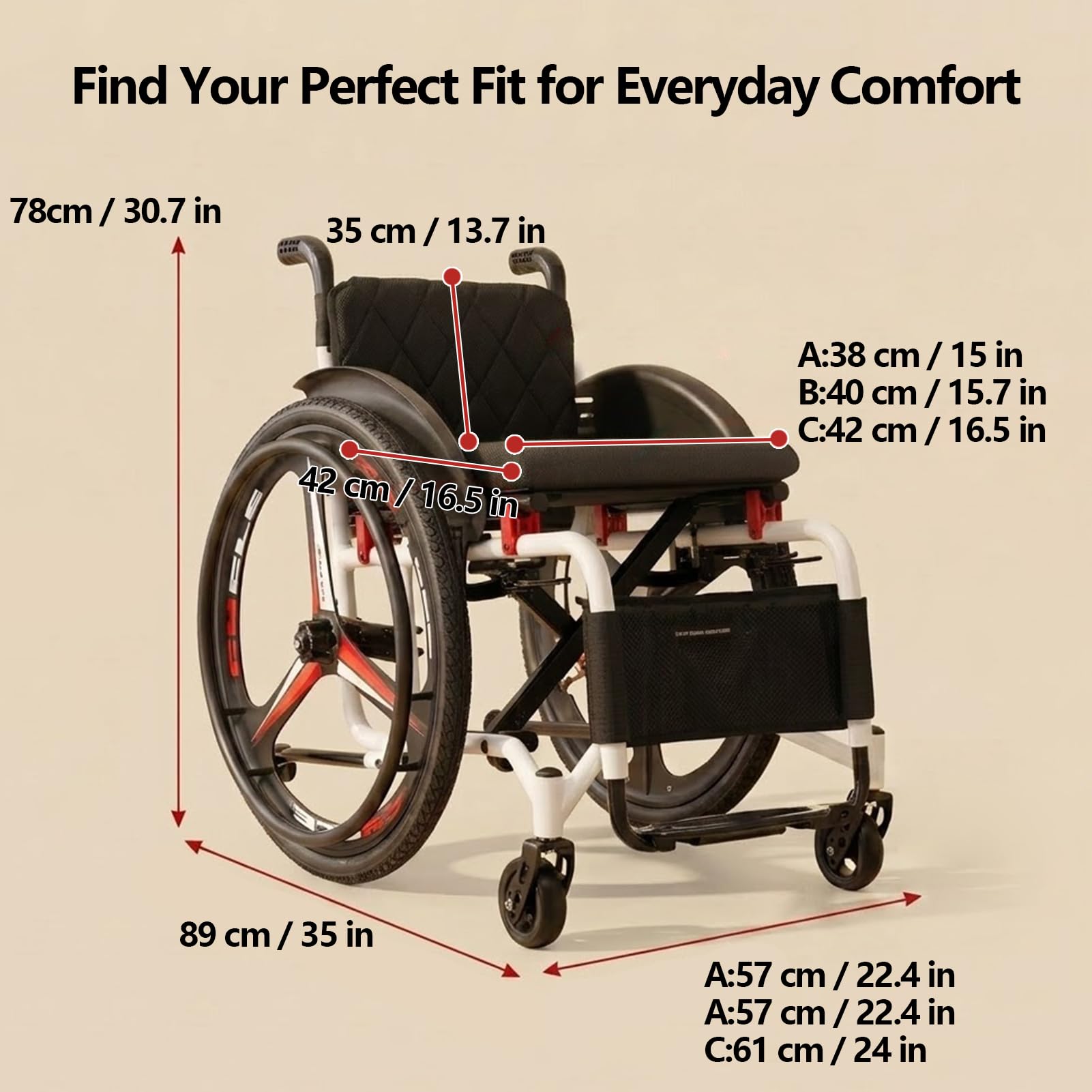 Silla de Ruedas Deportiva Plegable Aluminio 14kg para Viajes y Exterior (A,Seat width 42cm)