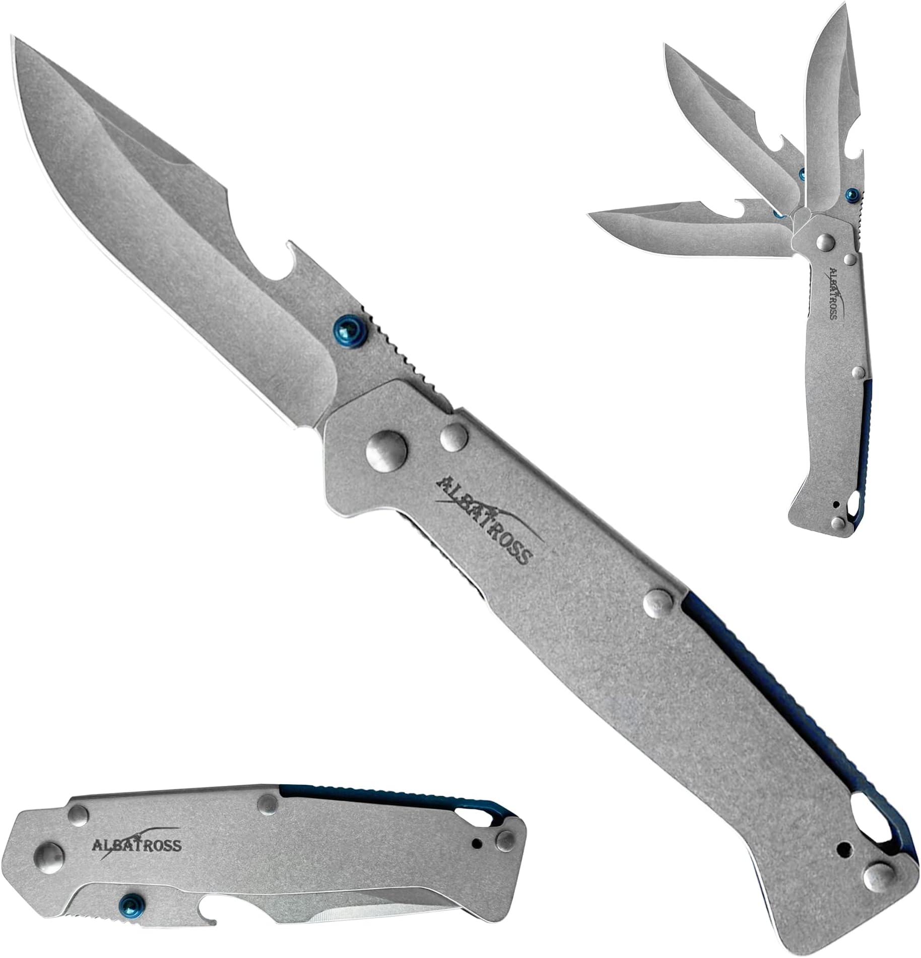 FK050 Minimalist Ultra Thin Stainless Steel Folding Pocket Knife with Bottle Opener, 4.5" Handle, 3.25" Blade, 7.75" Overall (Silver white)