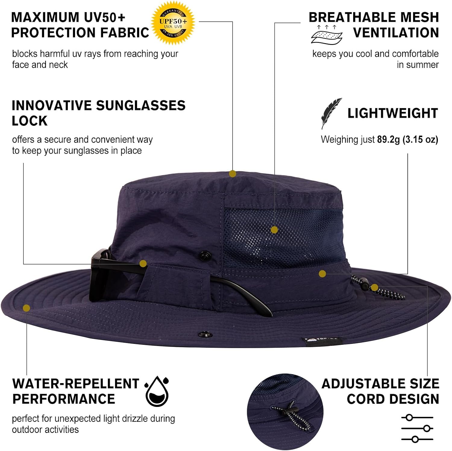 TOP-EX Men's Wide Brim Sun Hat UPF 50+ Waterproof, Packable Breathable Mesh Boonie Bucket Cap for Hiking Fishing Safari - Image 5