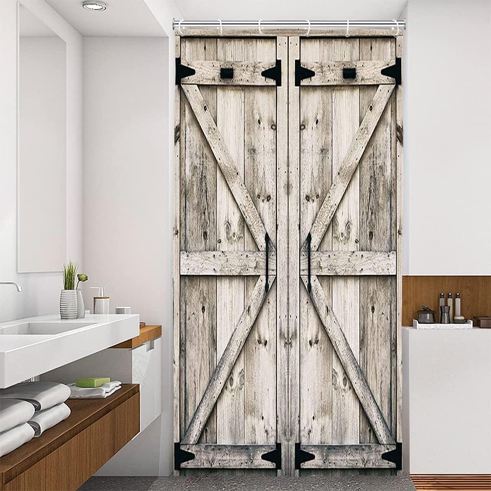 Ambesonne Rustic Stall Shower Curtain, Wood Panels
