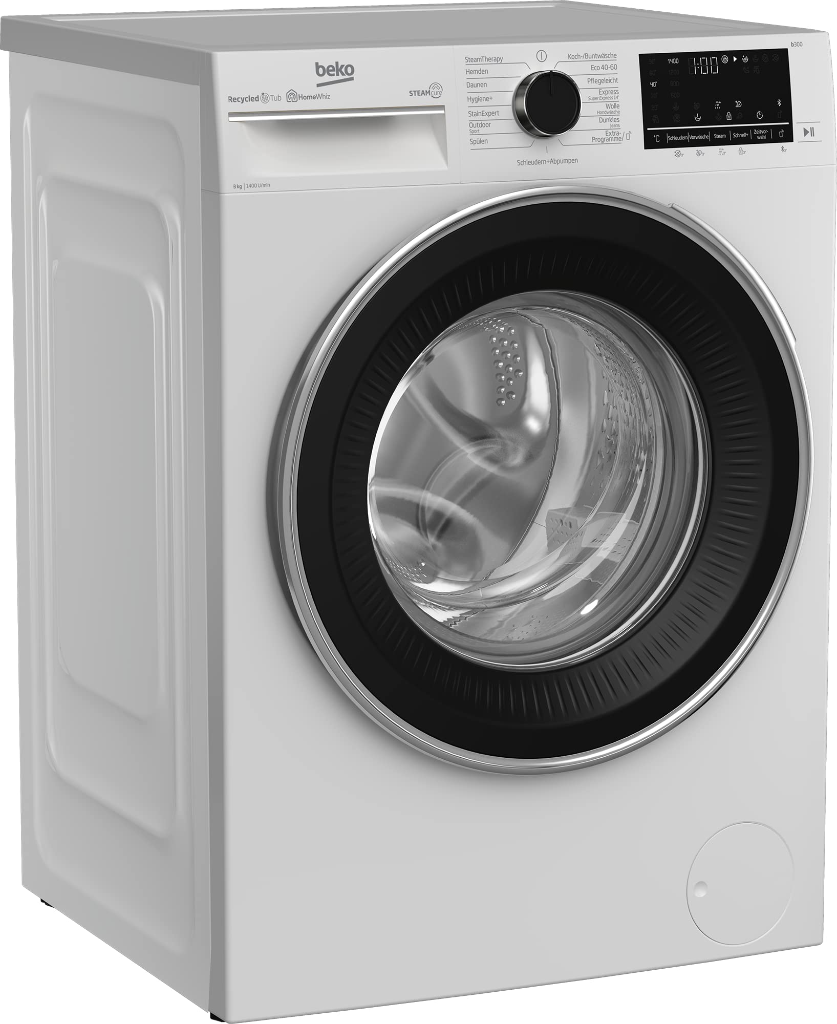 Beko B5WFU58415W b300 Waschvollautomat, Waschmaschine, 8 kg, 1400 U/min, Nachlegefunktion, SteamCure Dampffunktion, allergikergeeignet, AquaWave Schontrommel, Bluetooth-Steuerung, Weiß