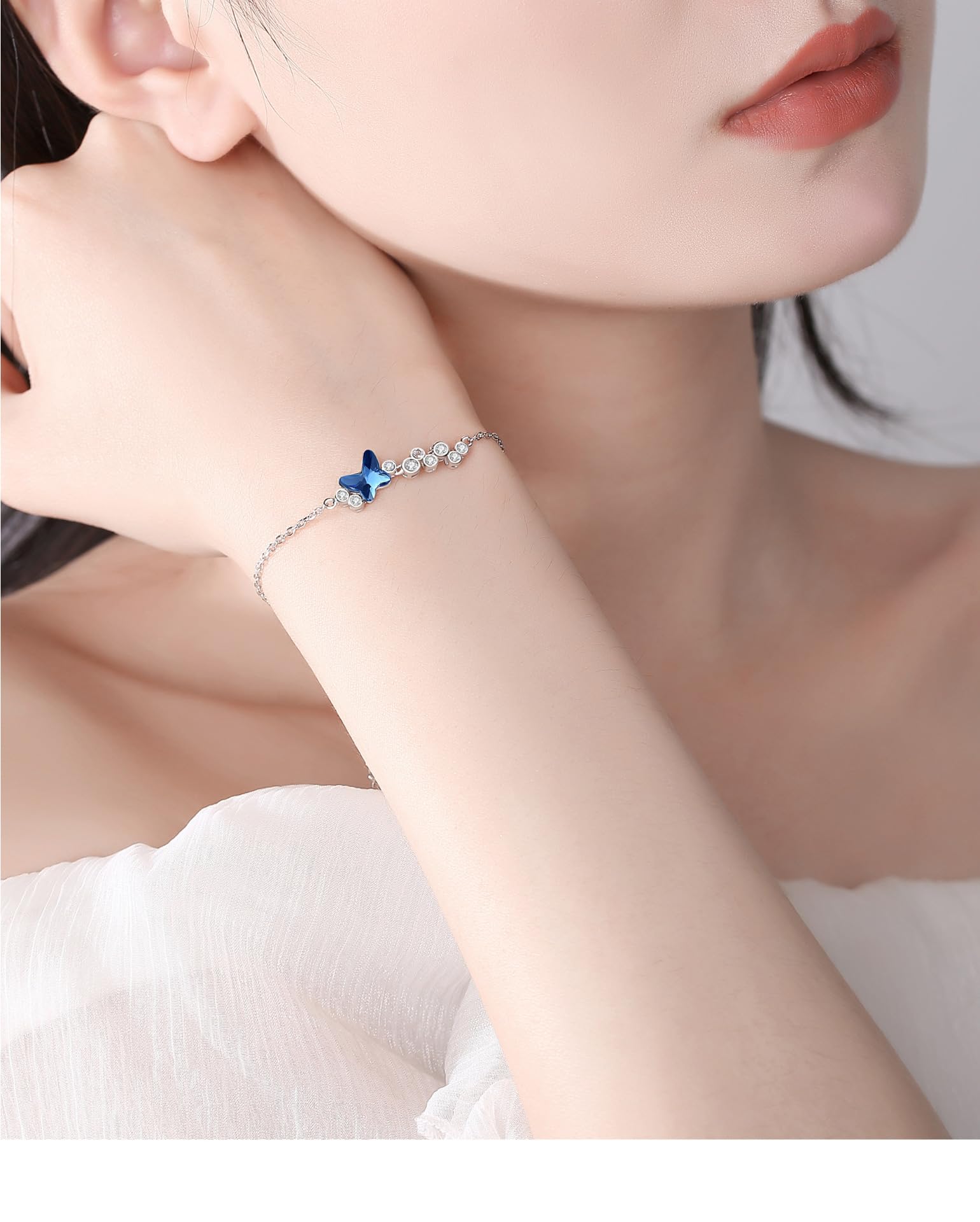 Pulseras Plata Mujer Pulsera De Mariposa De Plata Esterlina 925 Para Mujer Brazalete Con Dije De Mariposa De Cristal Azul Con Circonita Cúbica Brazaletes Ajustables Joyería Llamativa Re