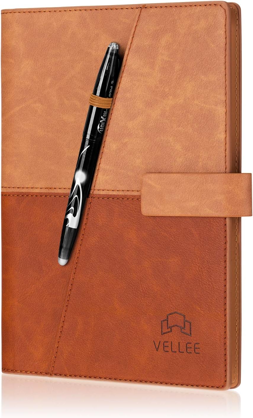 Reusable Smart Erasable Leather Notebook, Journal Writing Notebook, Hardcover Executive Notebook, Heat Wet Erase, Wide Ruled Paper, Blank Paper, Erasable Pen, Cloud Storage, 108 Pages, A5, Brown