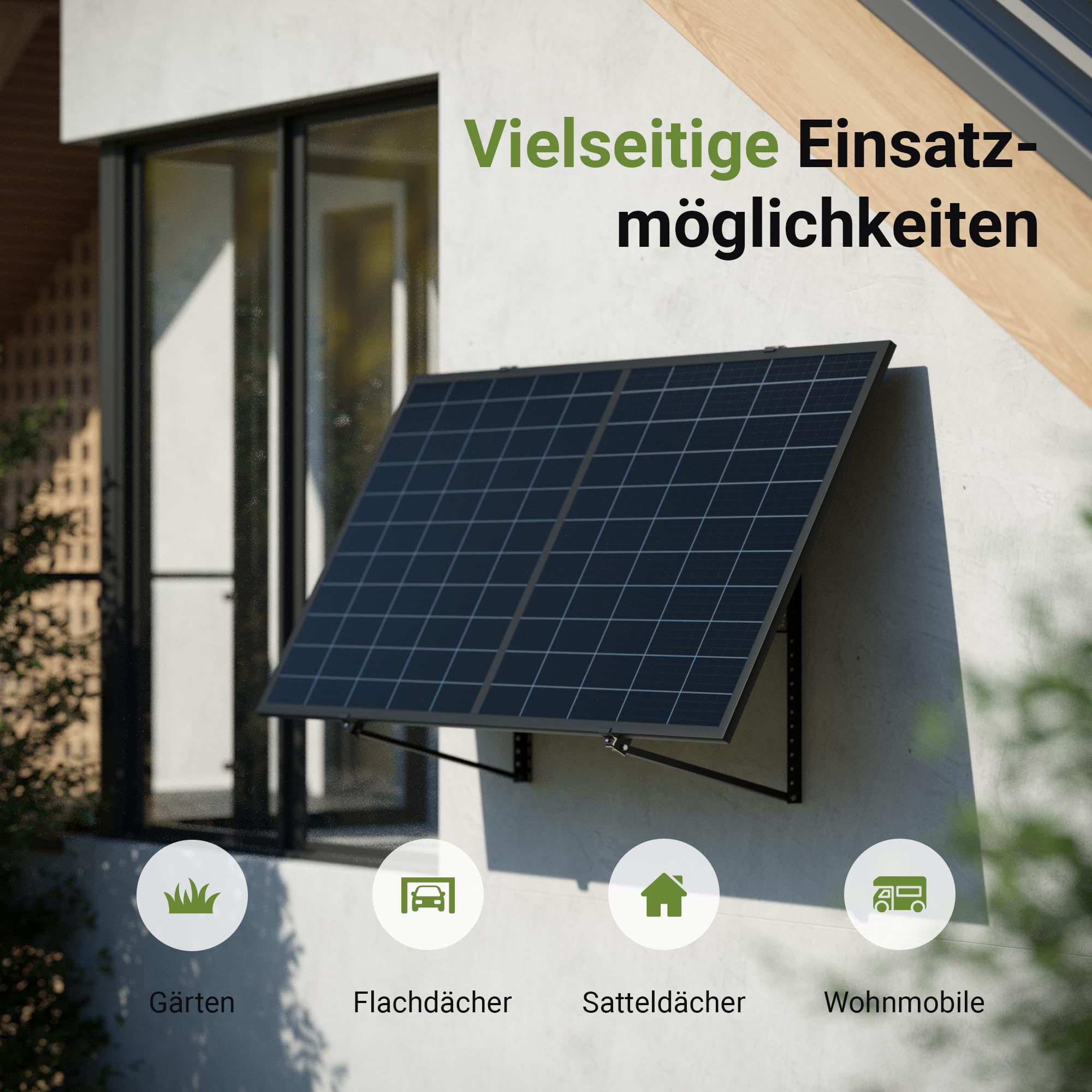 Supporto per modulo solare nero, 0% IVA, alluminio, 118 cm, angolo 0-90°, supporto per centrali da balcone, supporto solare per tetto piatto, garage, autoportante