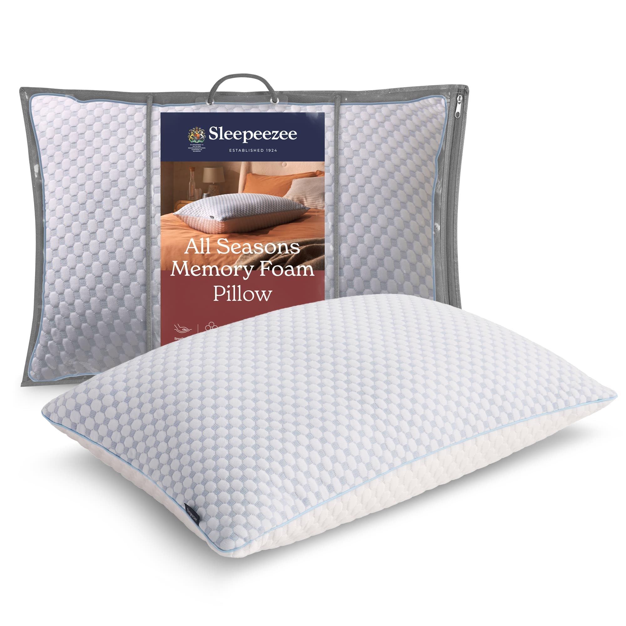 Sleepeezee All Seasons Memory Foam Pillow - Dual-Sided Cool & Warm Design - Breathable Honeycomb Memory Foam for Airflow - Head & Neck Adaptive Support - Hypoallergenic & Machine Washable Cover