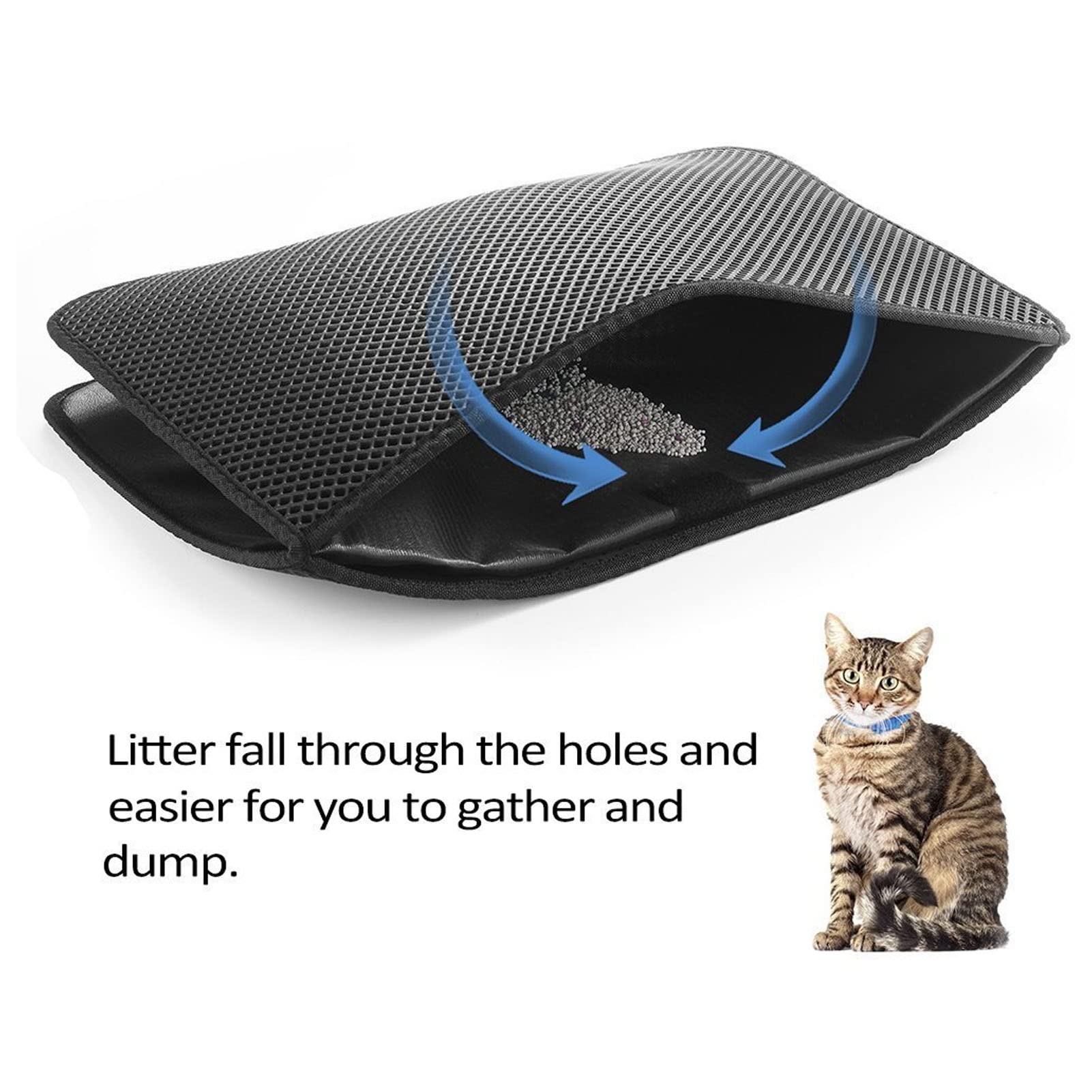 Kattenbakmat, Dubbellaagse Vangmat voor Kattenbak, Urine Waterdicht, Gemakkelijk Schoon Te Maken, Scatter Control, Catcher Kattenbakkleed (Zwart Kattenbakmat, Dubbellaagse Vangmat voor Kattenbak, Urine Waterdicht, Gemakkelijk Schoon Te Maken, Scatter Control, Catcher Kattenbakkleed (Zwart