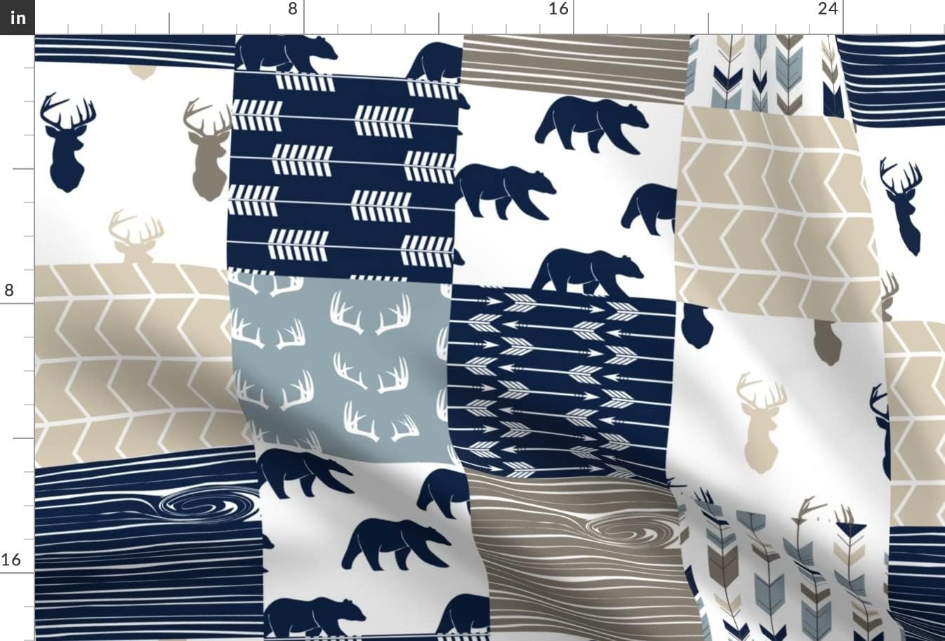Spoonflower Fabric - Rustic Woods Patchwork Woodland Cheater Quilt Navy Bears Bear Deer Boy Printed on Minky Fabric by The Yard - Sewing Baby Blankets Quilt Backing Plush